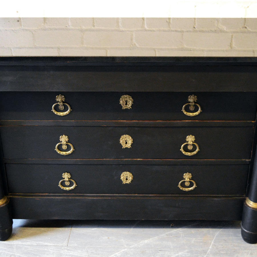 19thC French Empire Marble top painted Commode/ chest of drawers
