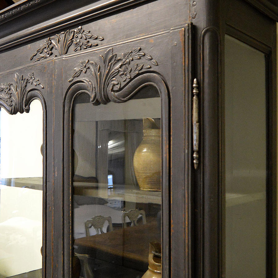 Late 18thC Louis XV style glass display cabinet / Bookcase
