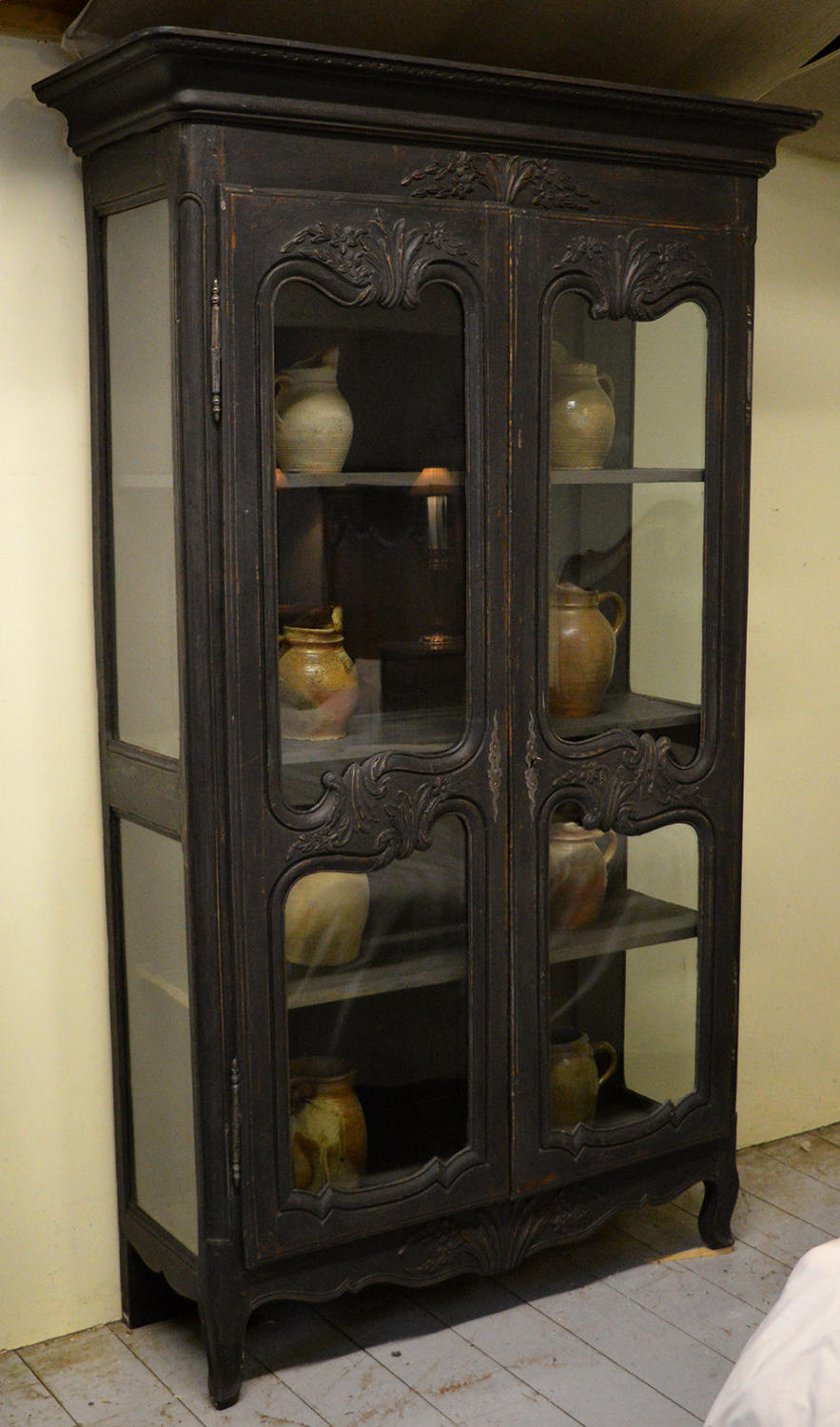 Late 18thC Louis XV style glass display cabinet / Bookcase