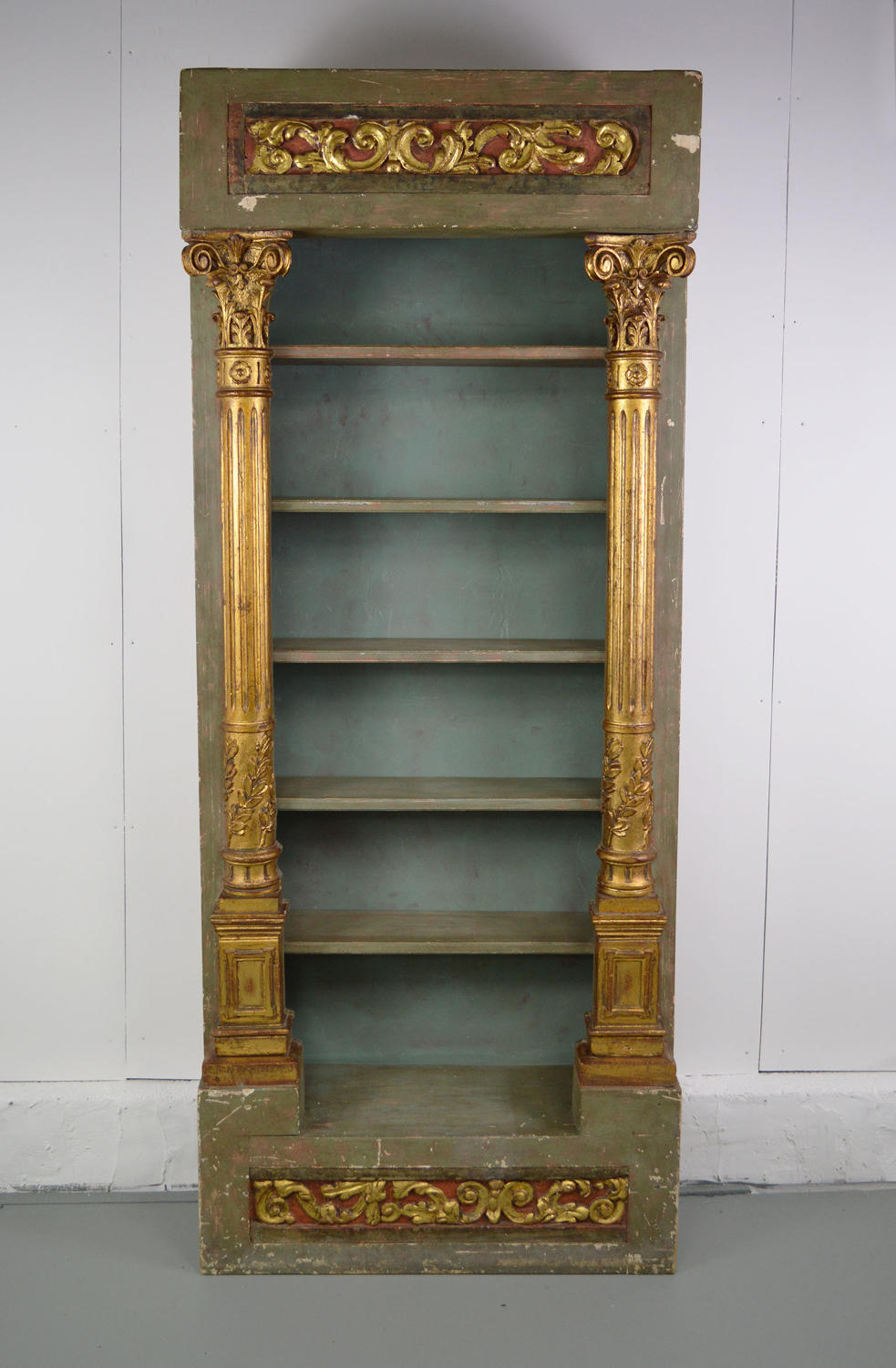 19thC Venetian painted and gilded bookcase