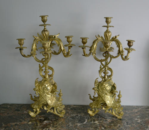 Pair of 19thC Louis XV style Gilt Candelabra