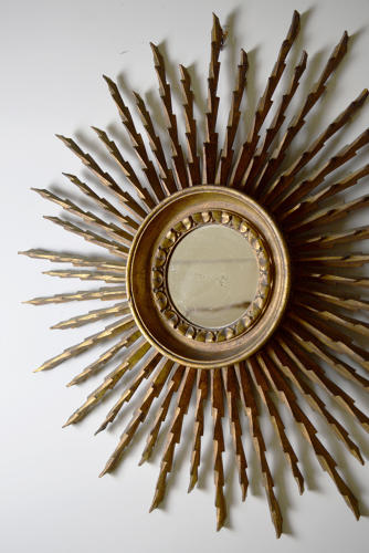 1950's Art Deco Style Gilt Wood Sunburst Mirror