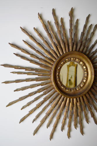 1950's Art Deco Style Gilt Wood Sunburst Mirror
