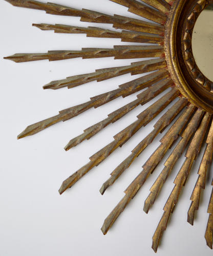 1950's Art Deco Style Gilt Wood Sunburst Mirror