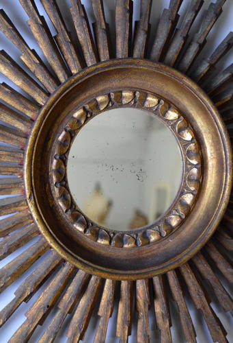 1950's Art Deco Style Gilt Wood Sunburst Mirror
