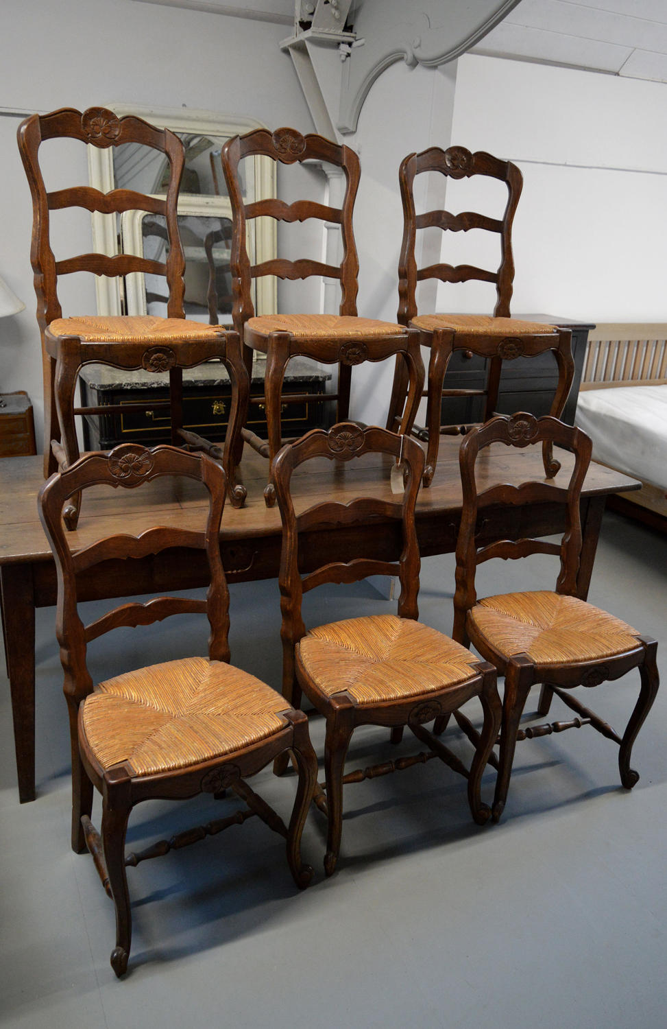 Set of 6 Louis XV style rush seat Farmhouse chairs