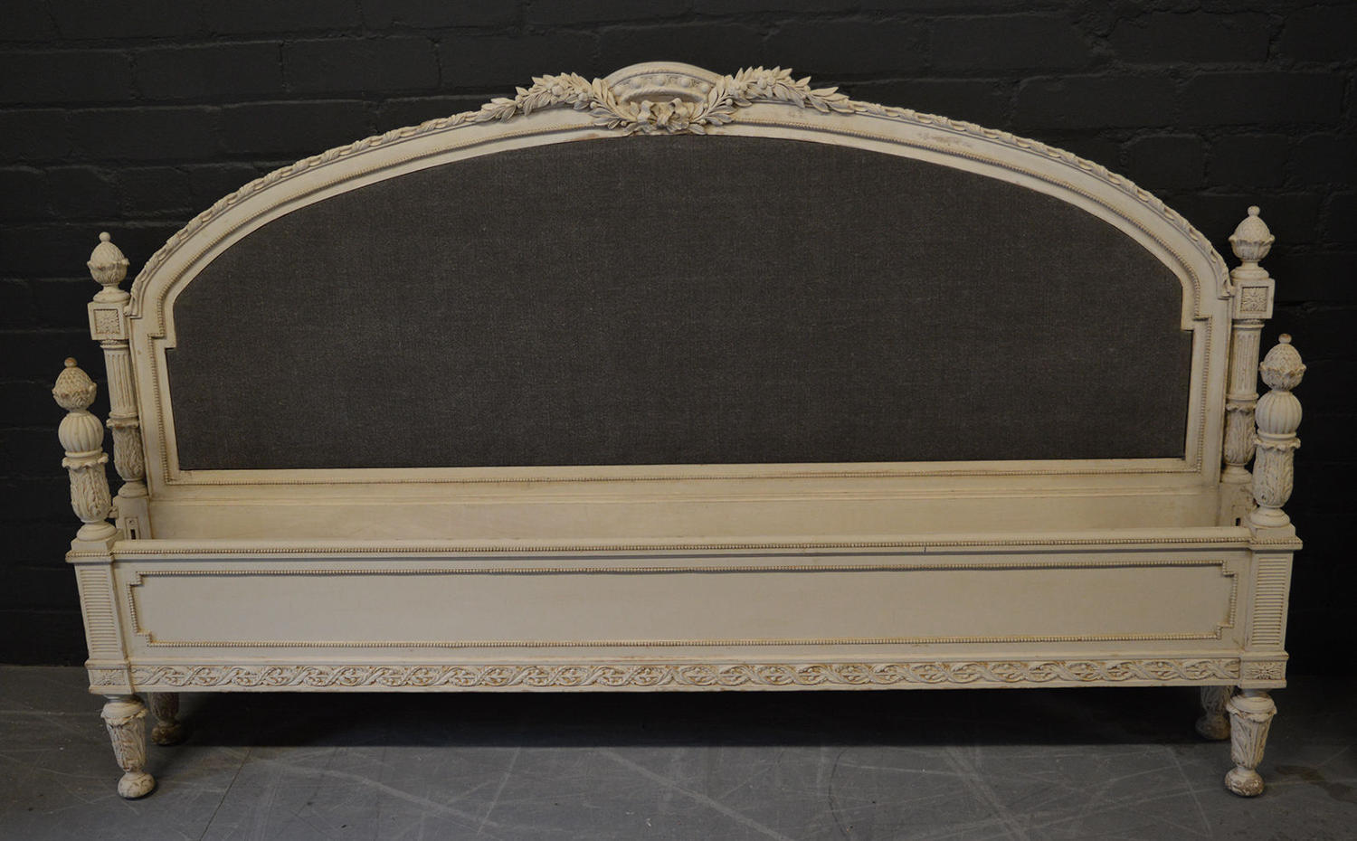 Large King size Louis XVI style upholstered bedstead