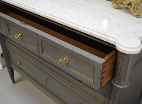 Louis XVI style marble top commode