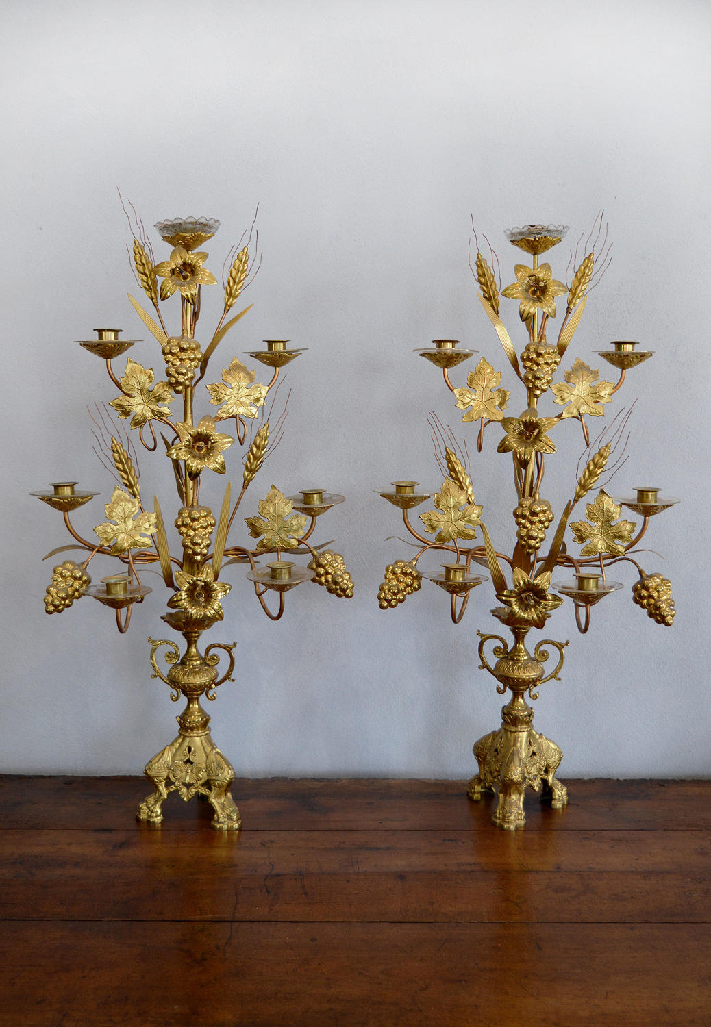 Pair of 19th Century Gilt flower Candlesticks