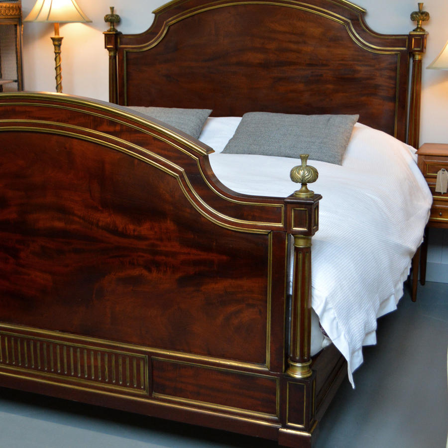 Large King-size 19th Century Flame Mahogany Henri II bedstead