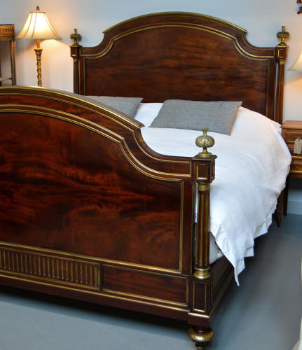 Large King-size 19th Century Flame Mahogany Henri II bedstead