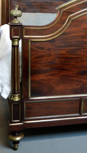 Large King-size 19th Century Flame Mahogany Henri II bedstead