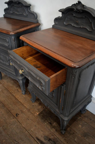 Pair of Walnut Louis XV style bedside cabinets