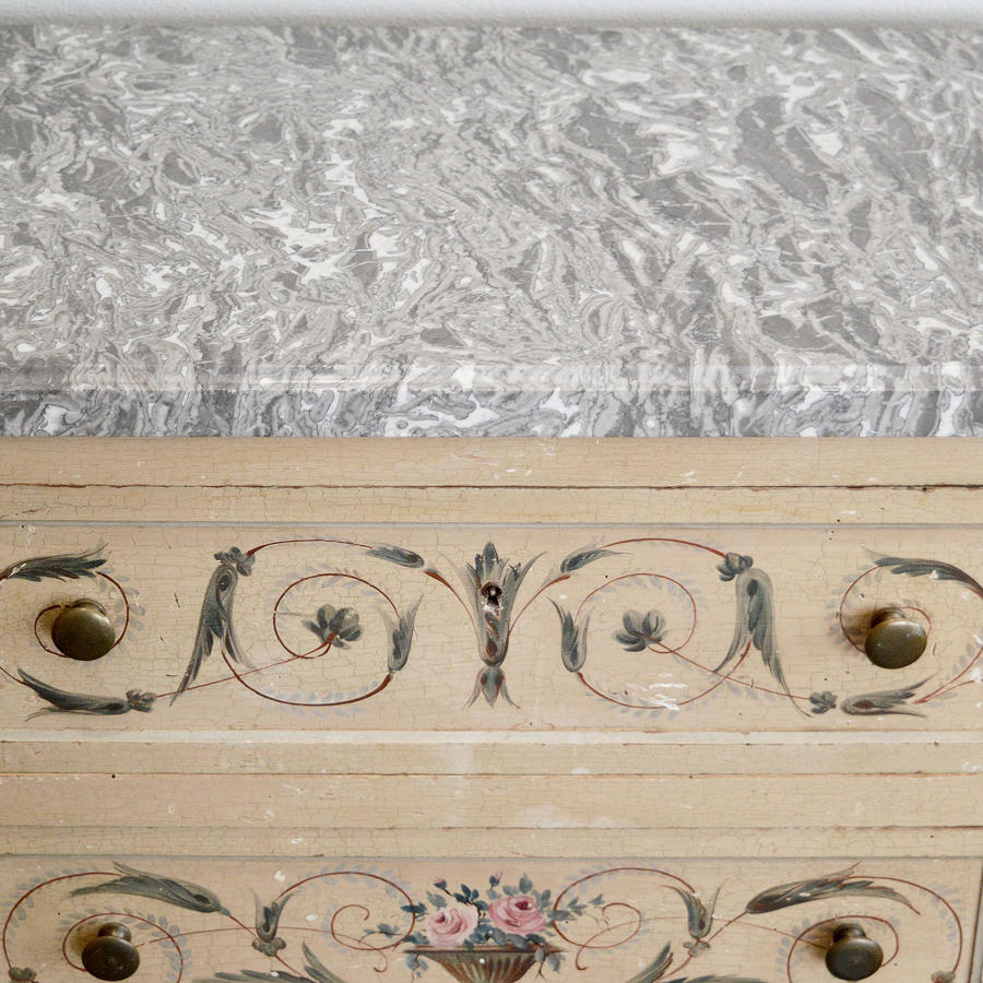 Italian Hand painted Louis XV style marble topped commode