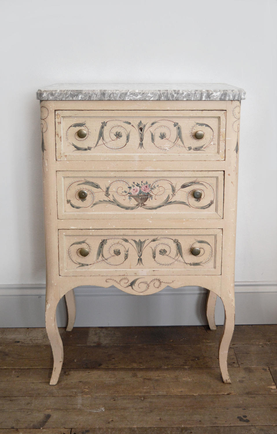 Italian Hand painted Louis XV style marble topped commode