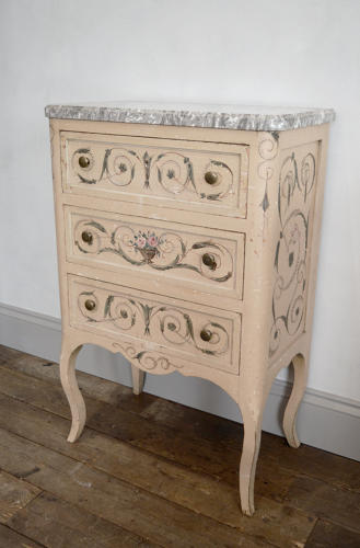 Italian Hand painted Louis XV style marble topped commode