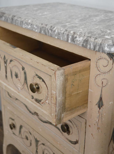Italian Hand painted Louis XV style marble topped commode