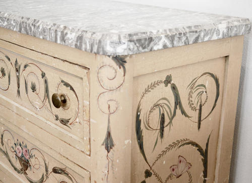 Italian Hand painted Louis XV style marble topped commode