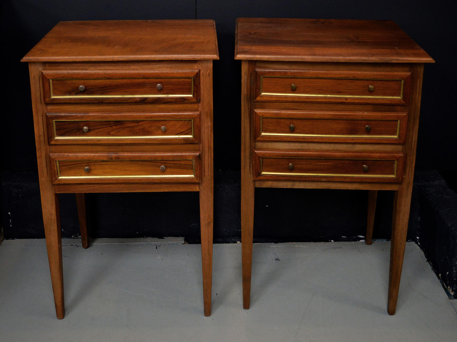 Pair of Solid walnut Directoire style bedside tables