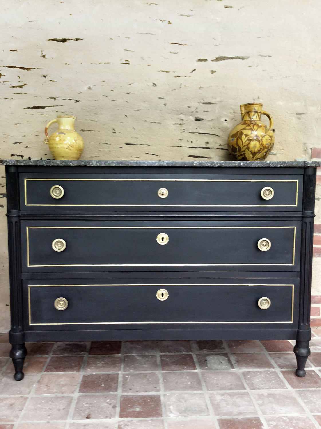 19th Century Louis XVI style marble top commode