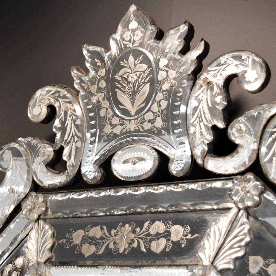 Large 19thC Venetian reverse etched cushion mirror