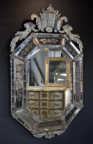Large 19thC Venetian reverse etched cushion mirror