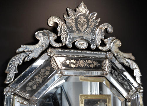 Large 19thC Venetian reverse etched cushion mirror