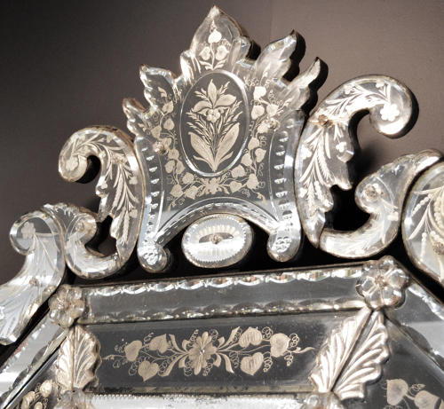 Large 19thC Venetian reverse etched cushion mirror