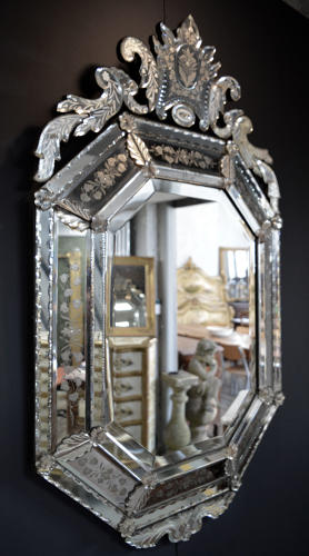 Large 19thC Venetian reverse etched cushion mirror