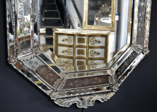Large 19thC Venetian reverse etched cushion mirror