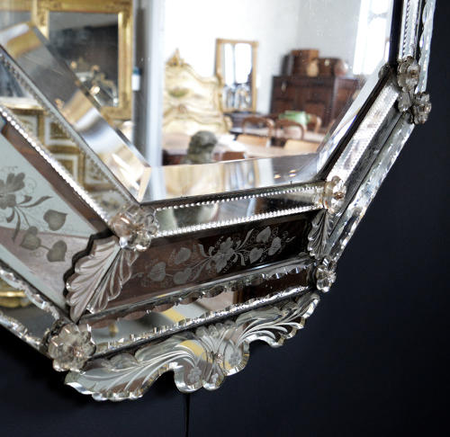 Large 19thC Venetian reverse etched cushion mirror
