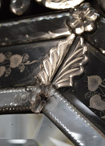 Large 19thC Venetian reverse etched cushion mirror
