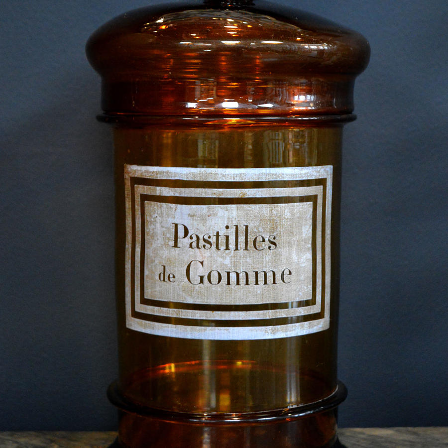 Mid 19th century French amber glass apothecary jar