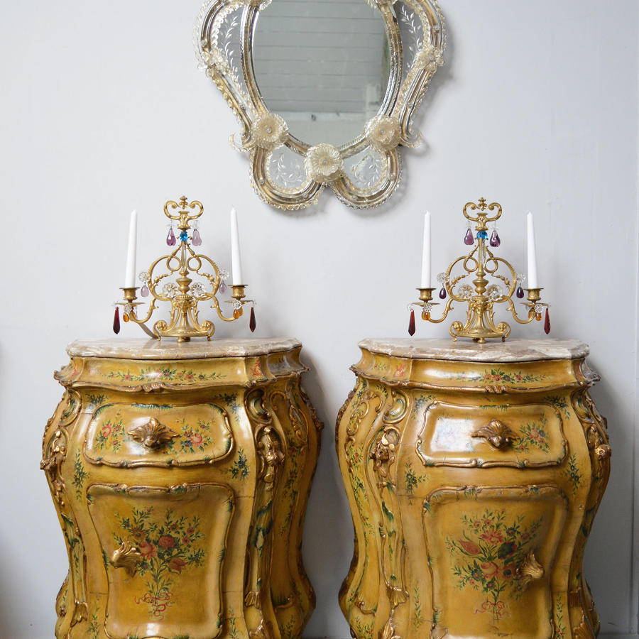 Pair of Hand painted Late 19th Century Venetian bedside cabinets