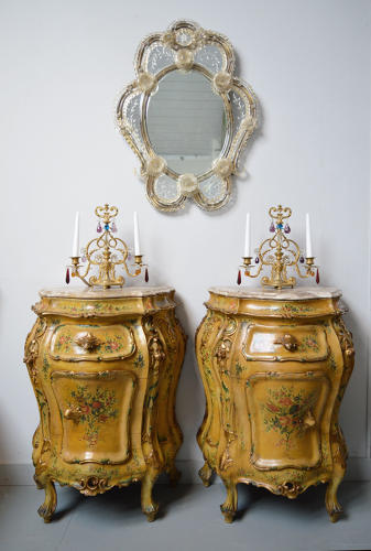 Pair of Hand painted Late 19th Century Venetian bedside cabinets