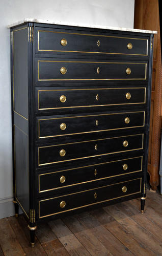 Large 19th Century Louis XVI Semainier chest in Black