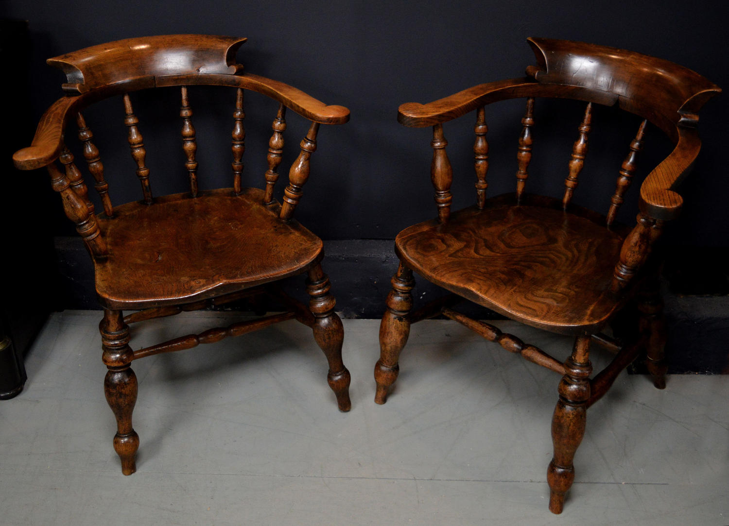 Pair of 19th Century 'Smokers Bow' armchairs