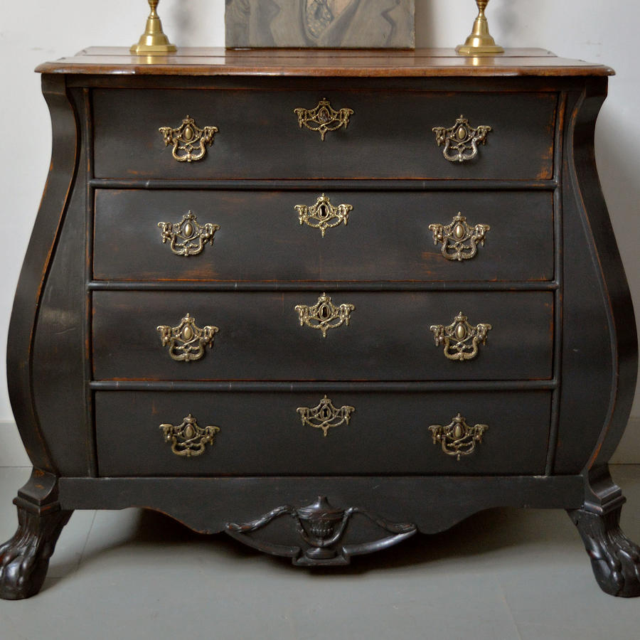 Late 18thC Dutch Bombe Commode, Mahogany & Black