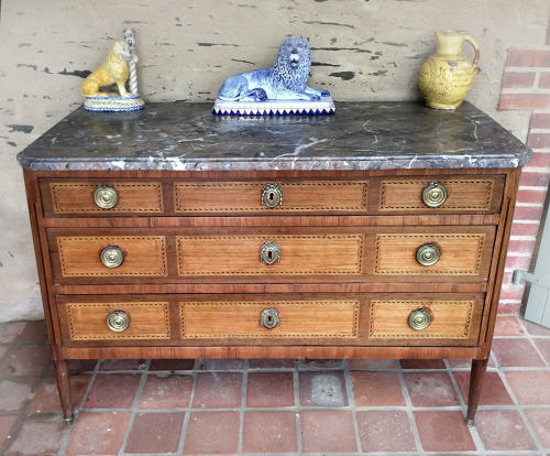 Late 18th Century Directoire marquetry, marble top commode