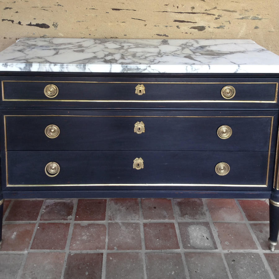 Louis XVI style marble top commode