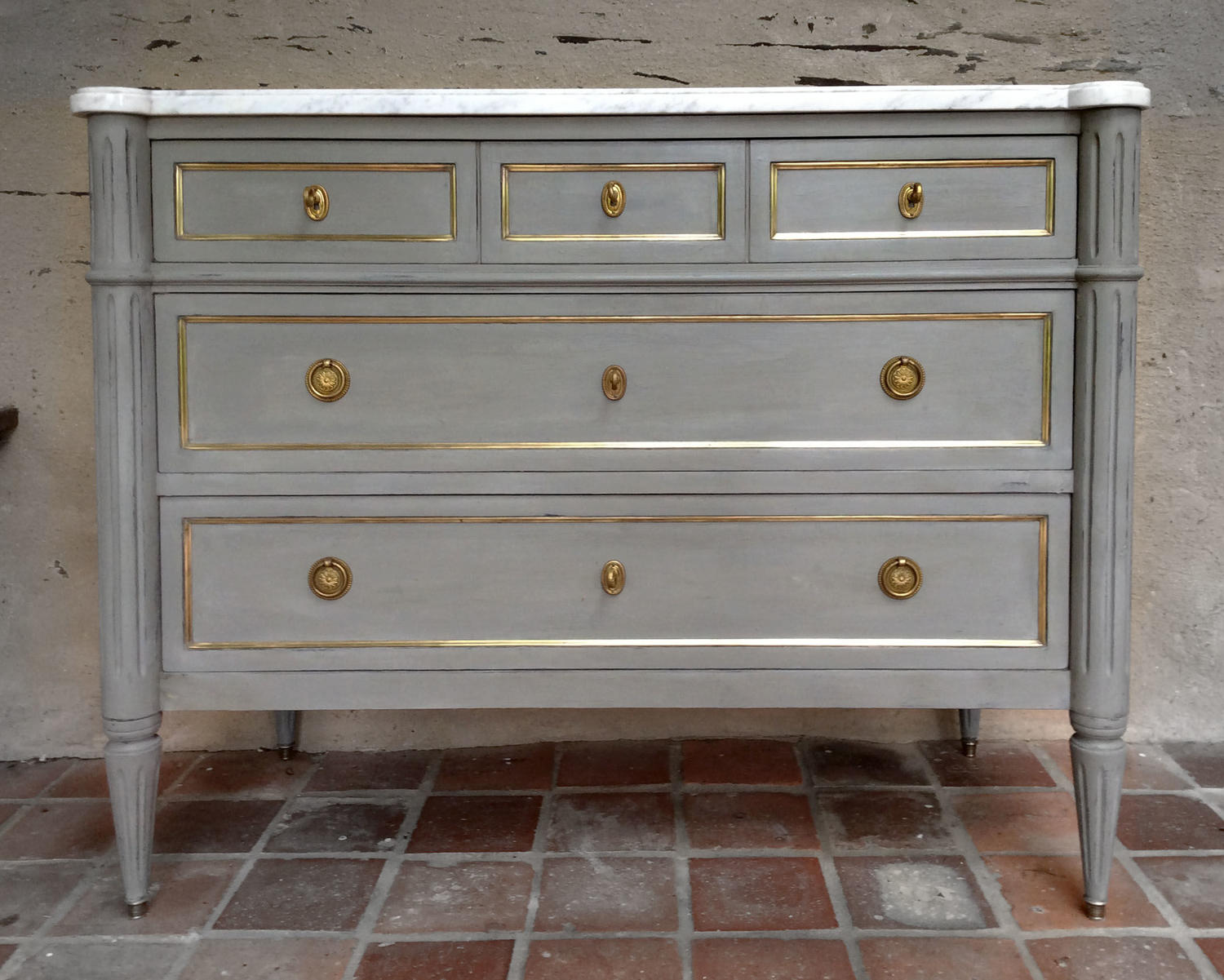 Louis XVI style painted marble top commode