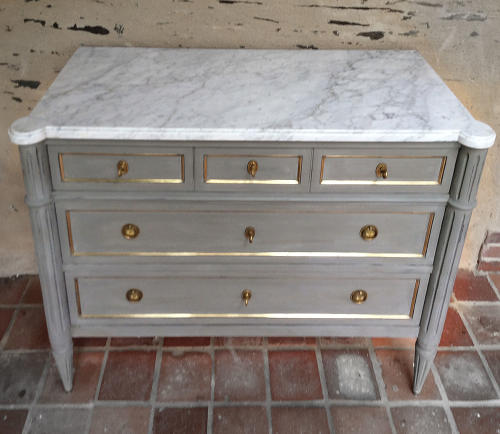 Louis XVI style painted marble top commode