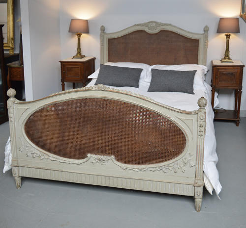 King size Louis XVI style cane bedstead c1900