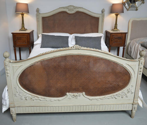 King size Louis XVI style cane bedstead c1900