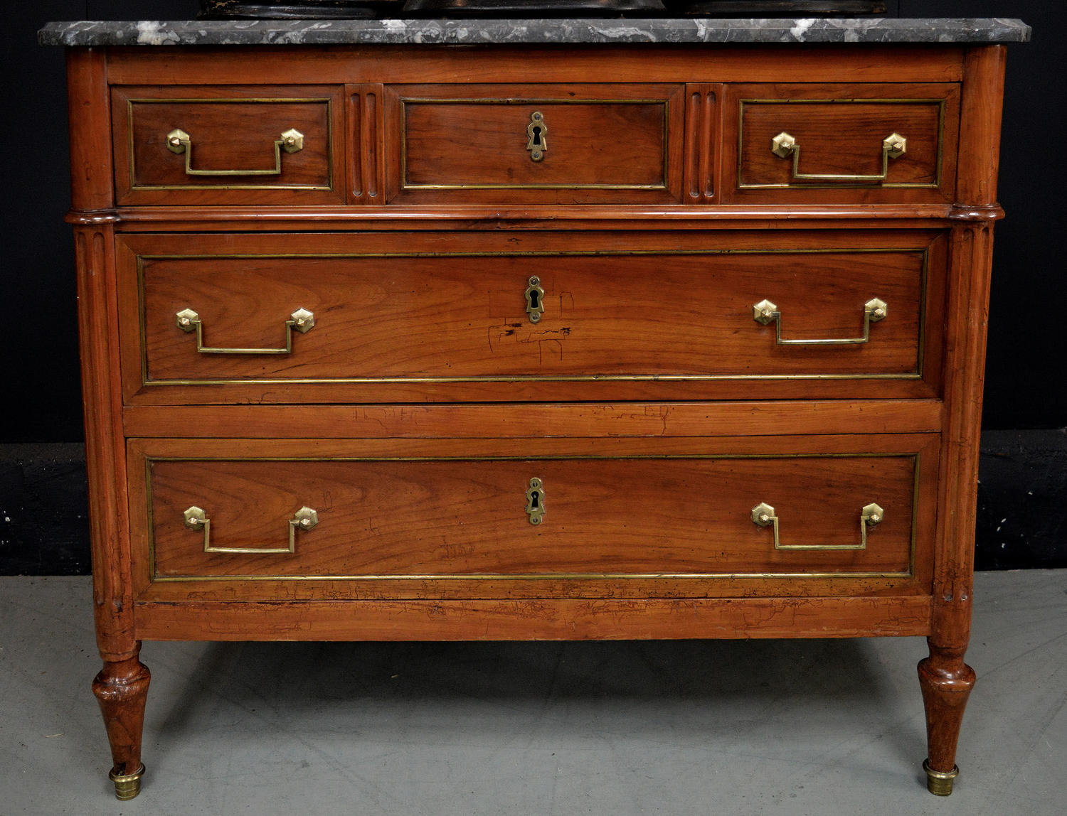 Small Late 18th Century Directoire Solid Cherry Marble top Commode