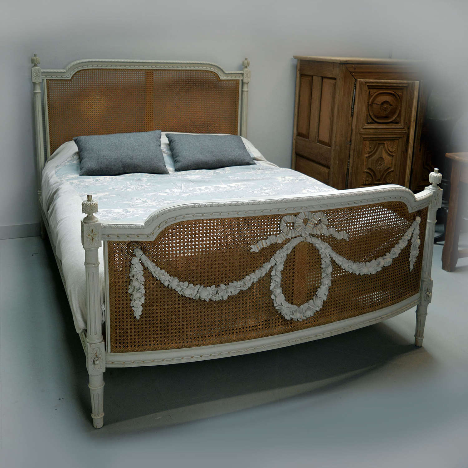 19th Century King Size Louis XVI style caned bedstead