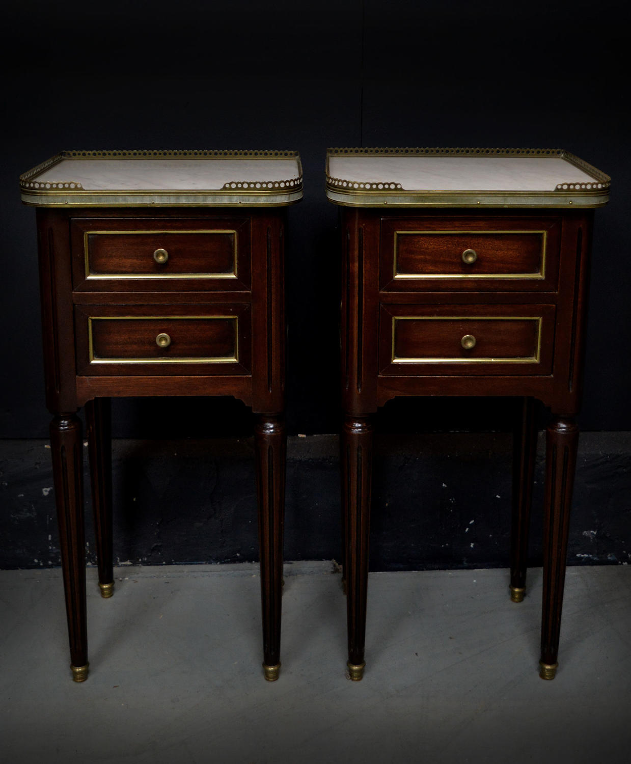 Small pair of mahogany Louis XVI style bedsides