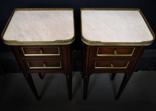 Small pair of mahogany Louis XVI style bedsides