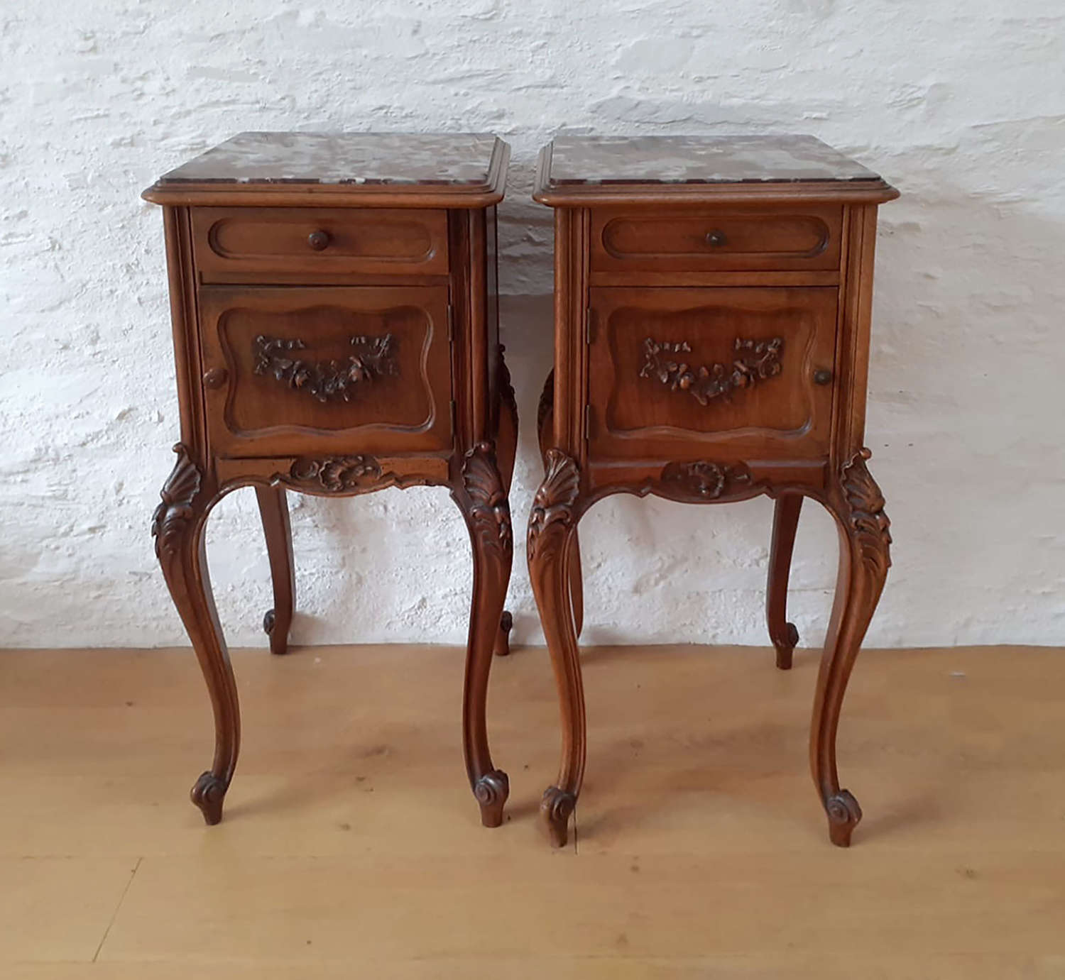 Pair of 19th Century Louis XV style walnut bedside cabinets