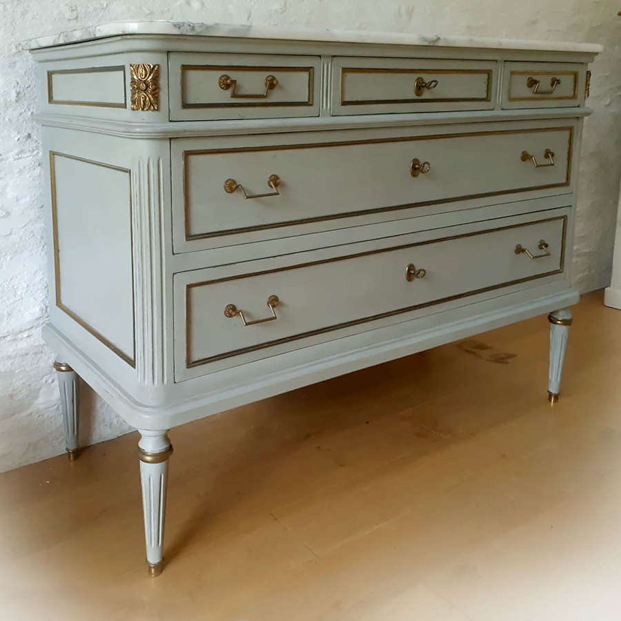 Louis XVI style painted & marble top Commode